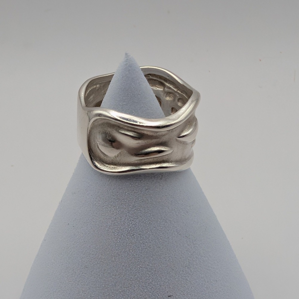 Taxco 925 Sterling Silver Wide Textured Organic Band Ring Size 6.5 6.4g - Picture 5 of 10